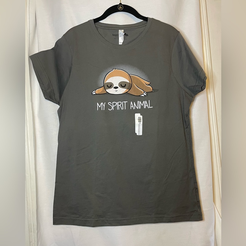 NWOT Tee Turtle Gray Sloth "My Spirit Animal" Graphic T-Shirt Size L